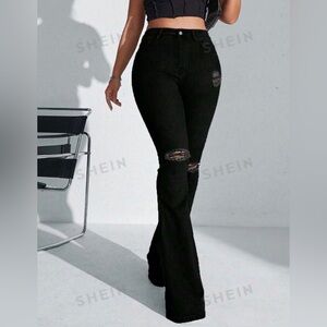 SHEIN SXY High Waist Ripped Flare Leg Jeans